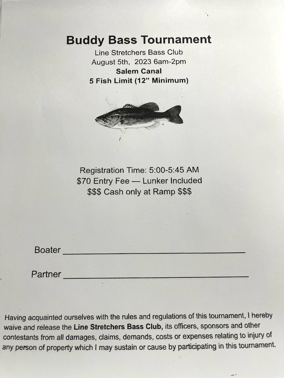 SJBCA Open Buddy Bass Tournament Schedule